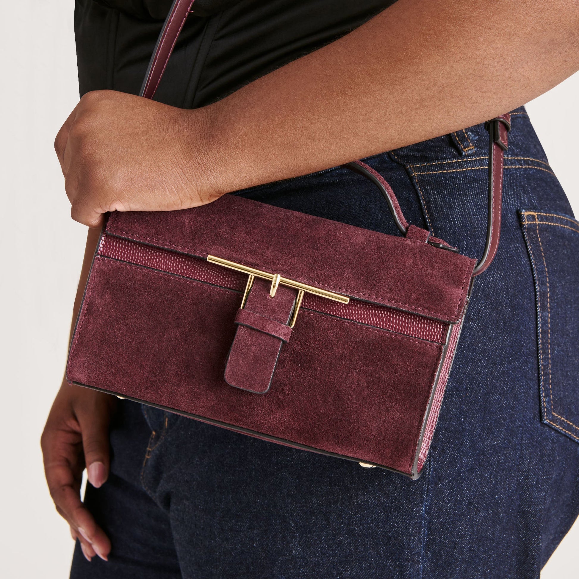 Zannone Burgundy Suede Crossbody