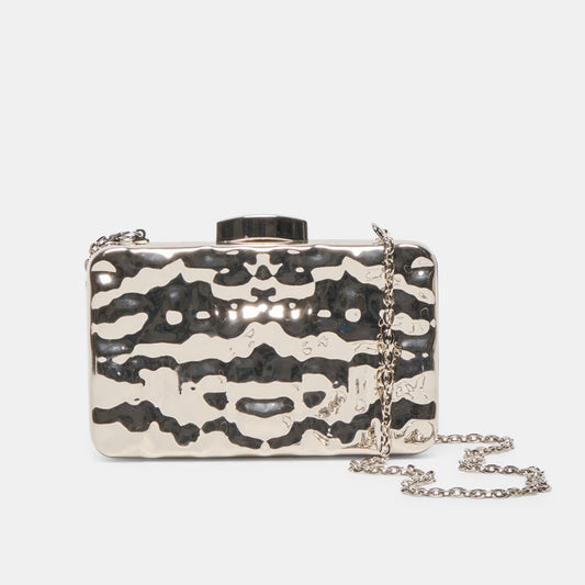 Delia Silver Metal Clutch