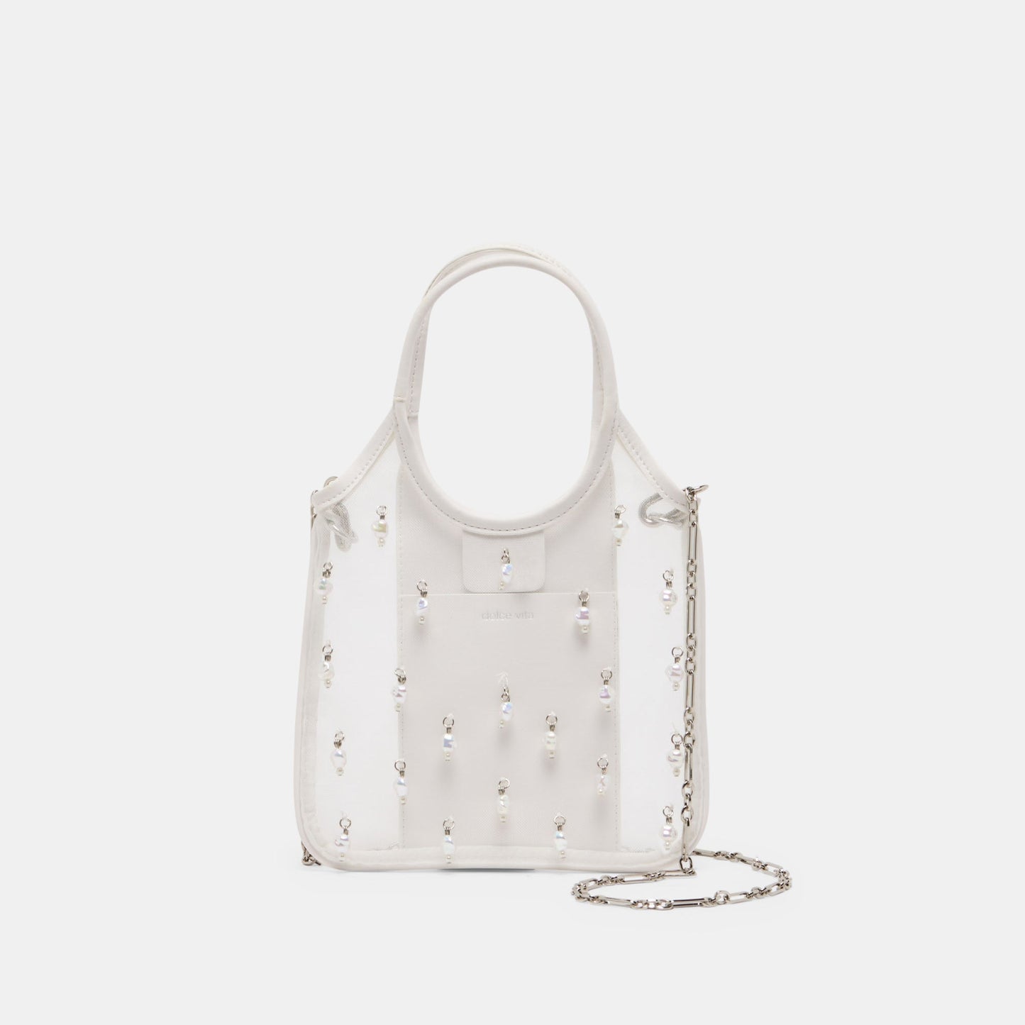 SYLVENE PEARL White Mesh Removable Crossbody Handbag