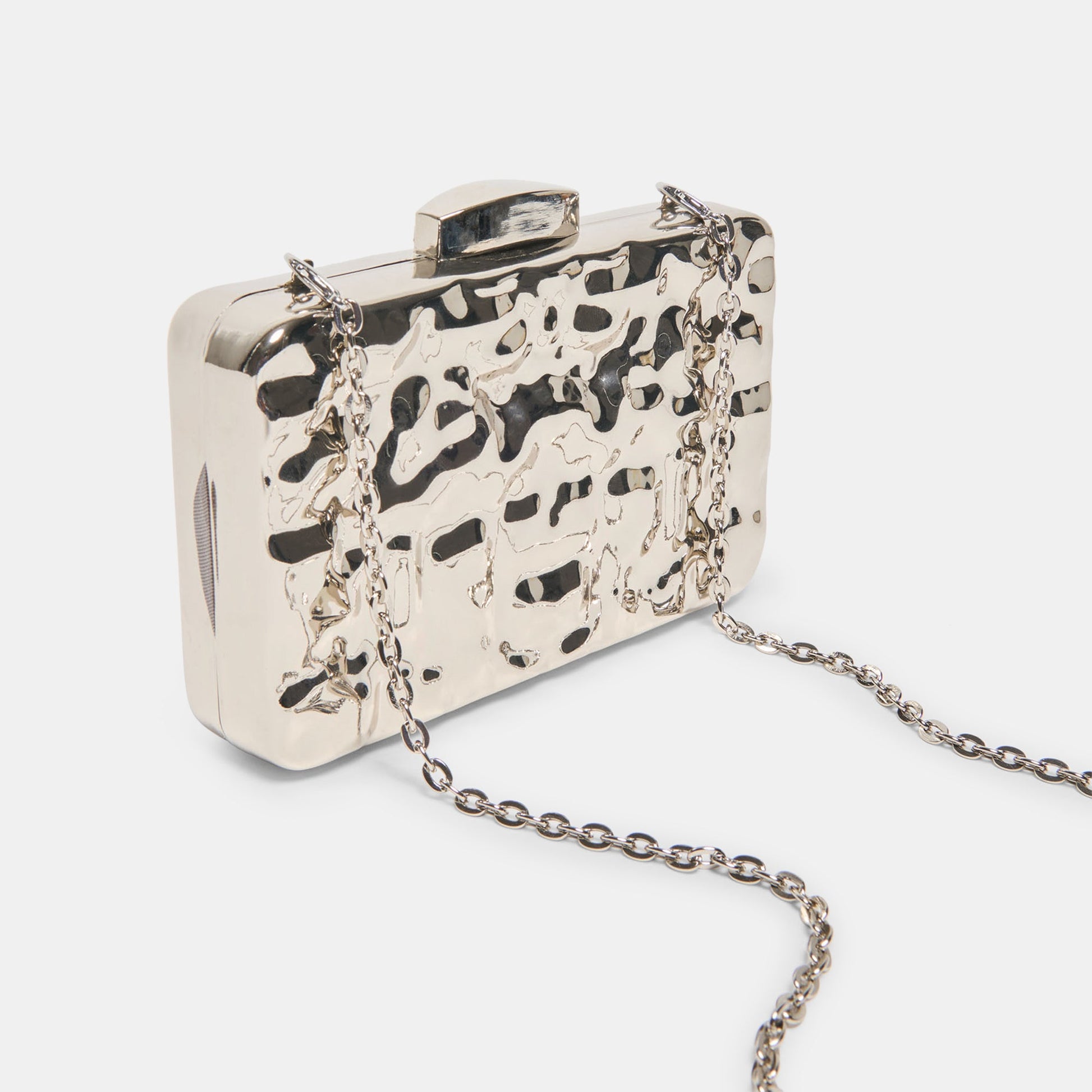 Delia Silver Metal Clutch