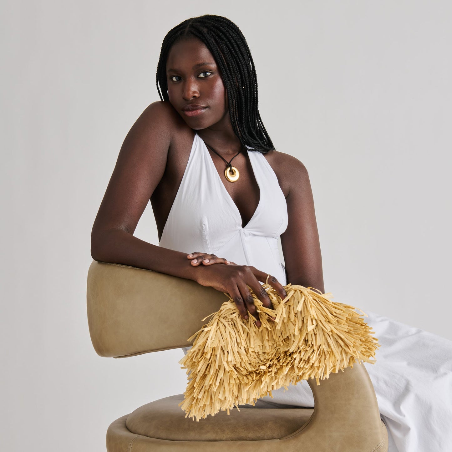 Serina Natural Raffia Clutch