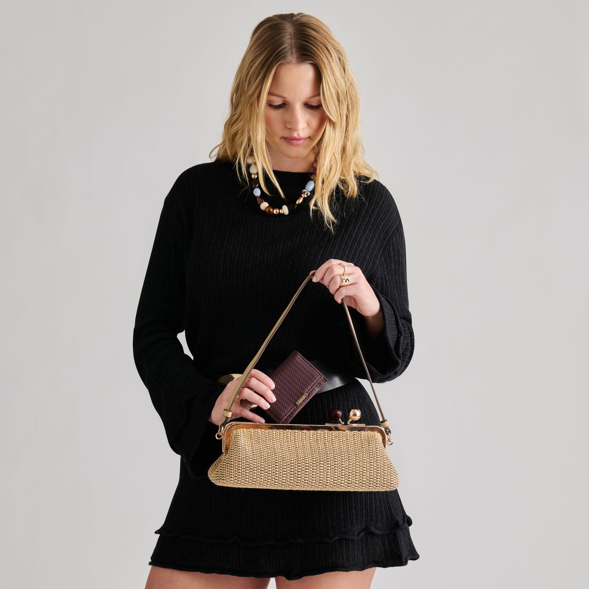 Ambriaa Natural Raffia Shoulder Bag