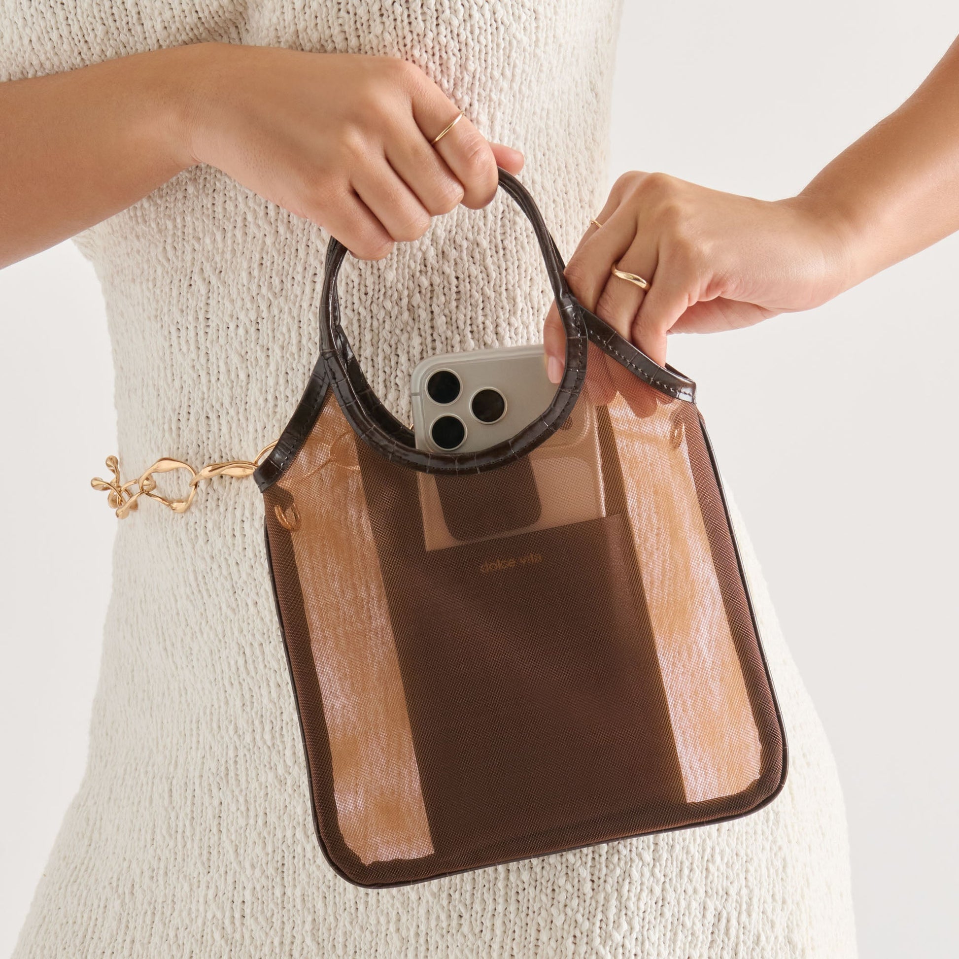 SYLVENE Chocolate Mesh Removable Crossbody Handbag
