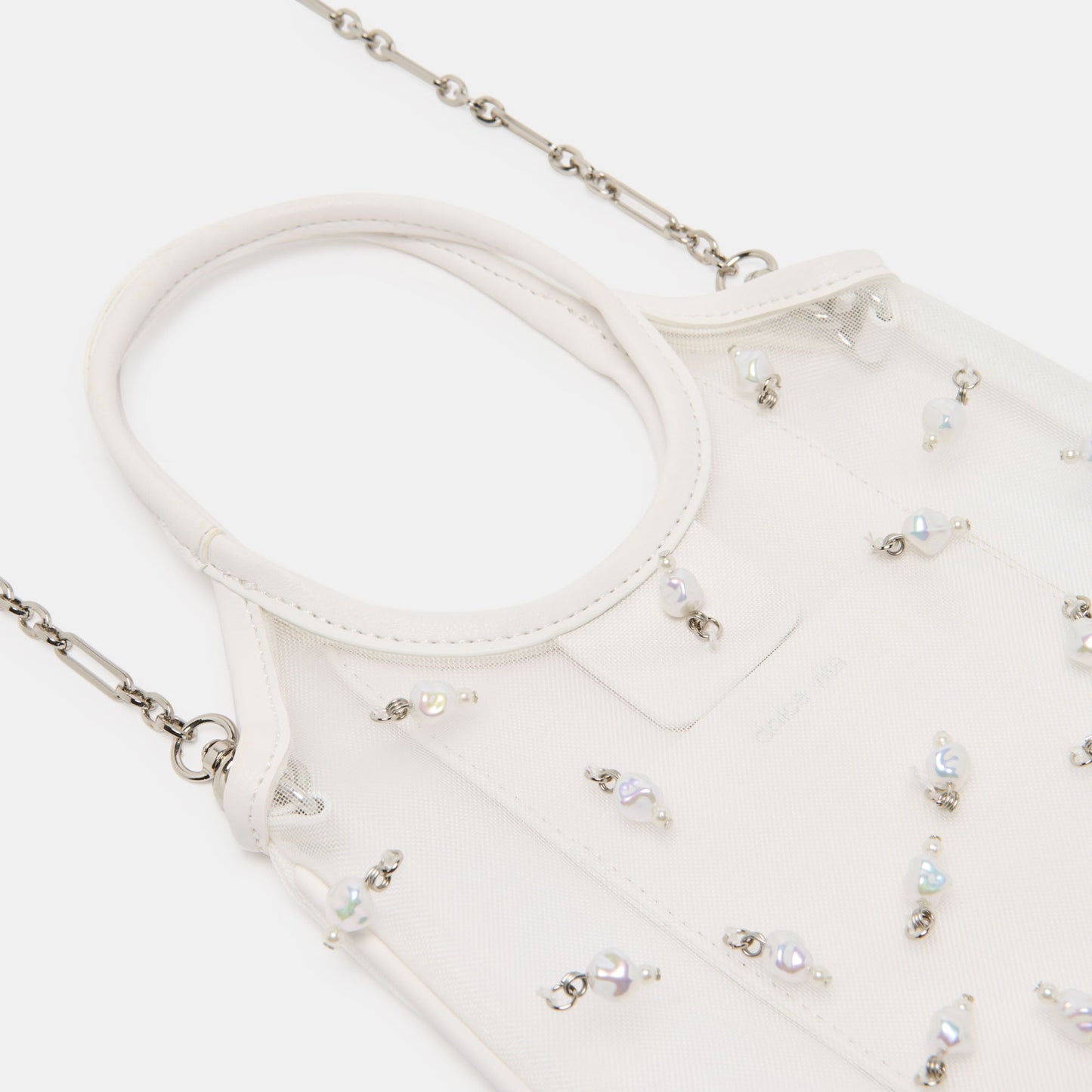 SYLVENE PEARL White Mesh Removable Crossbody Handbag