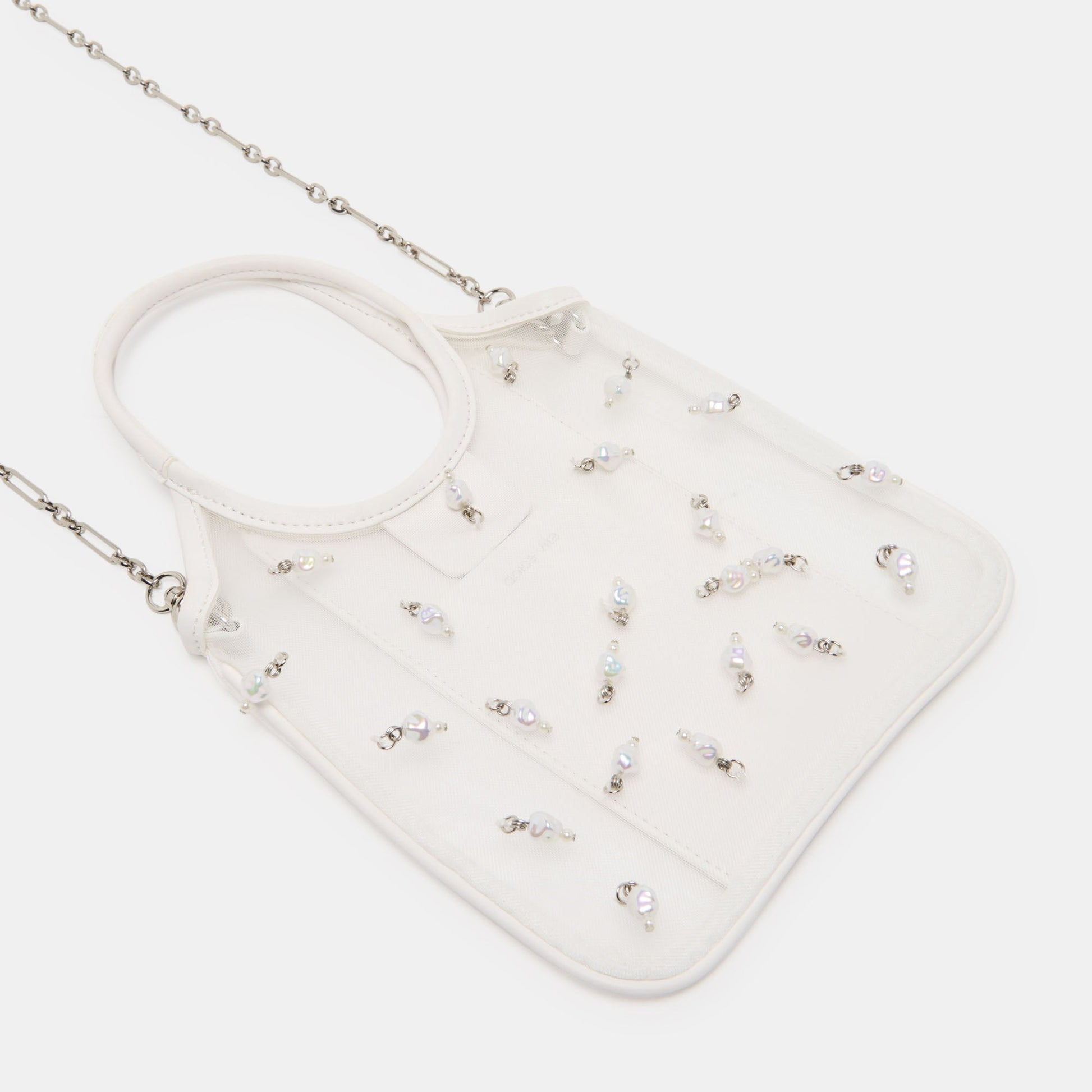 SYLVENE PEARL White Mesh Removable Crossbody Handbag