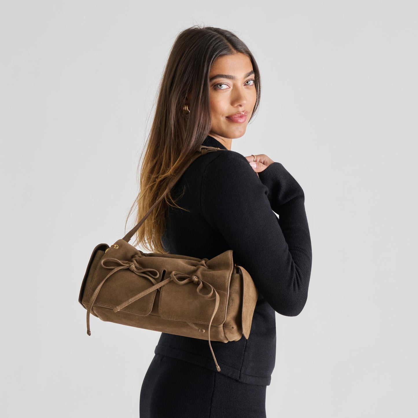 Hudson Olive Suede Shoulder Bag