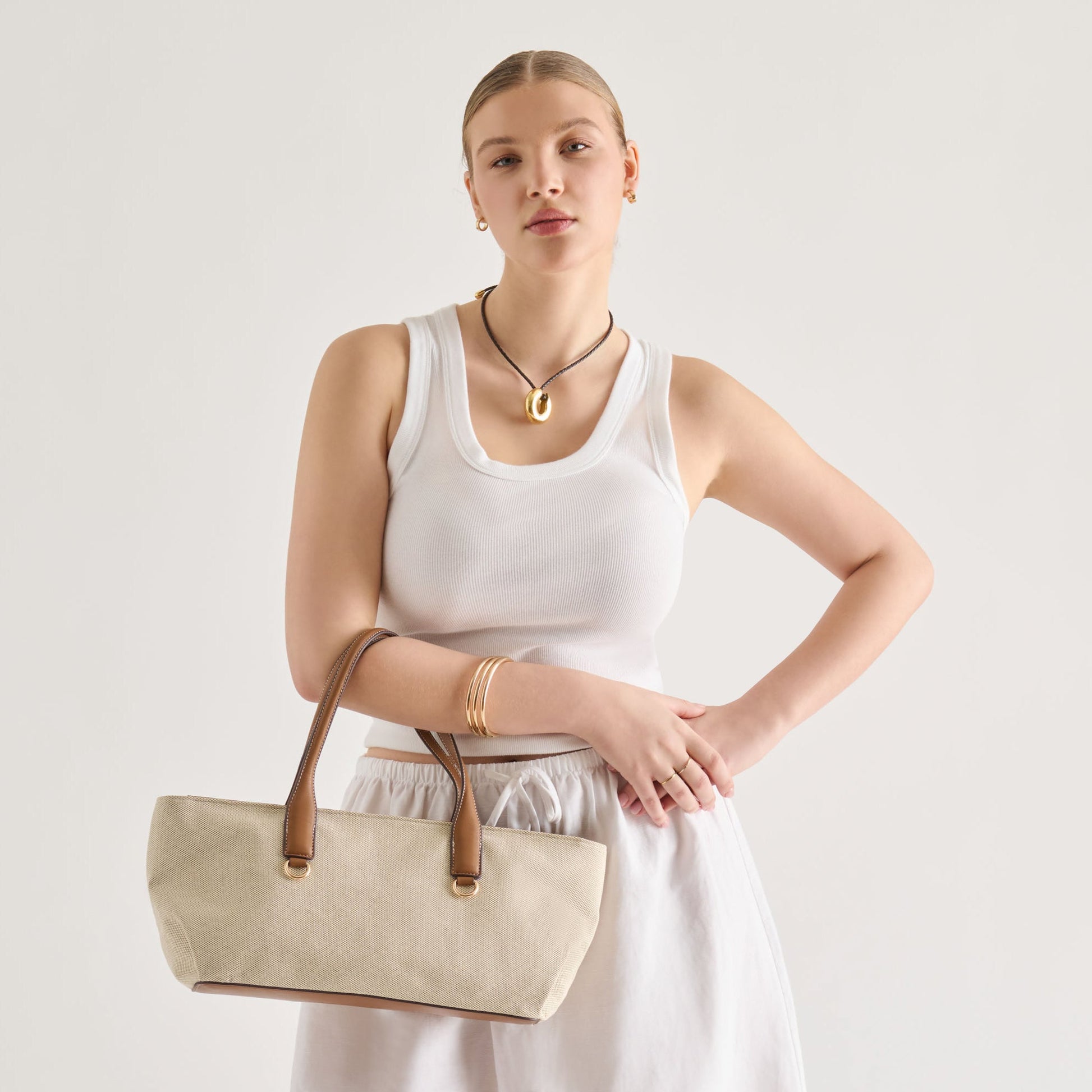 CLARINA Natural Canvas Shoulder Bag