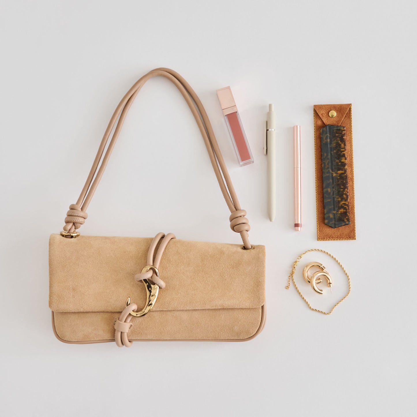 ALICE SHOULDER BAG BEIGE SUEDE
 – Dolce Vita