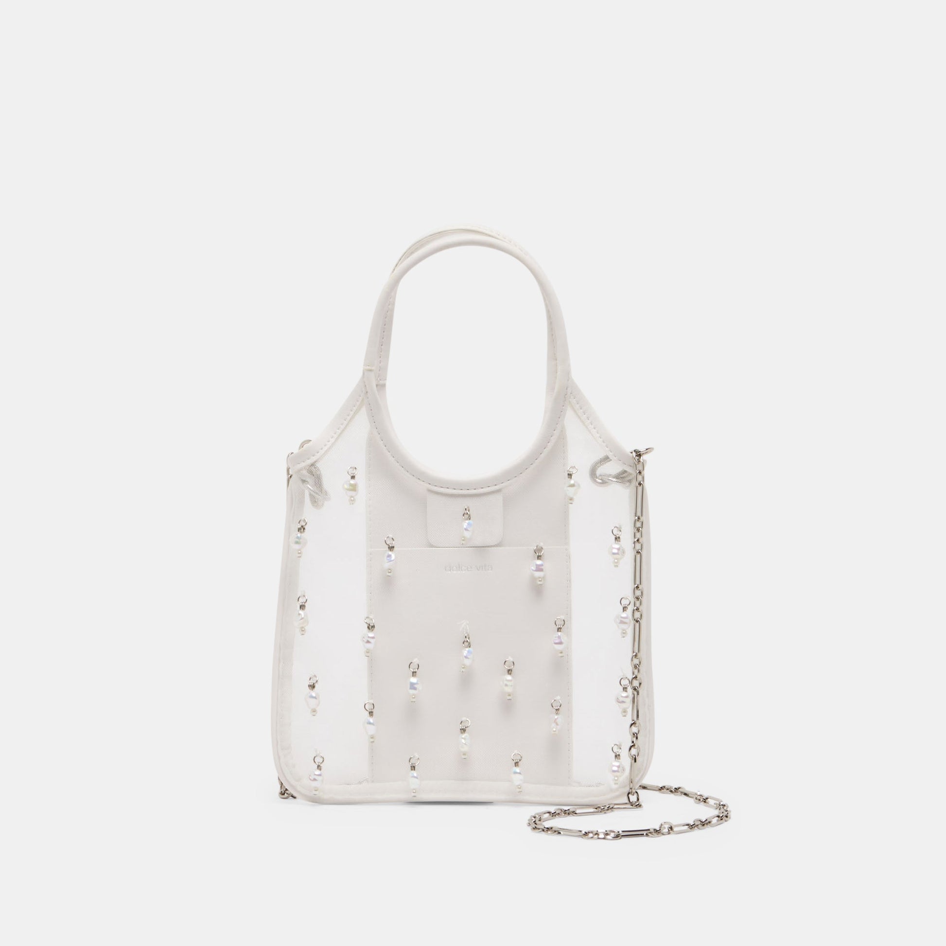 SYLVENE PEARL White Mesh Removable Crossbody Handbag