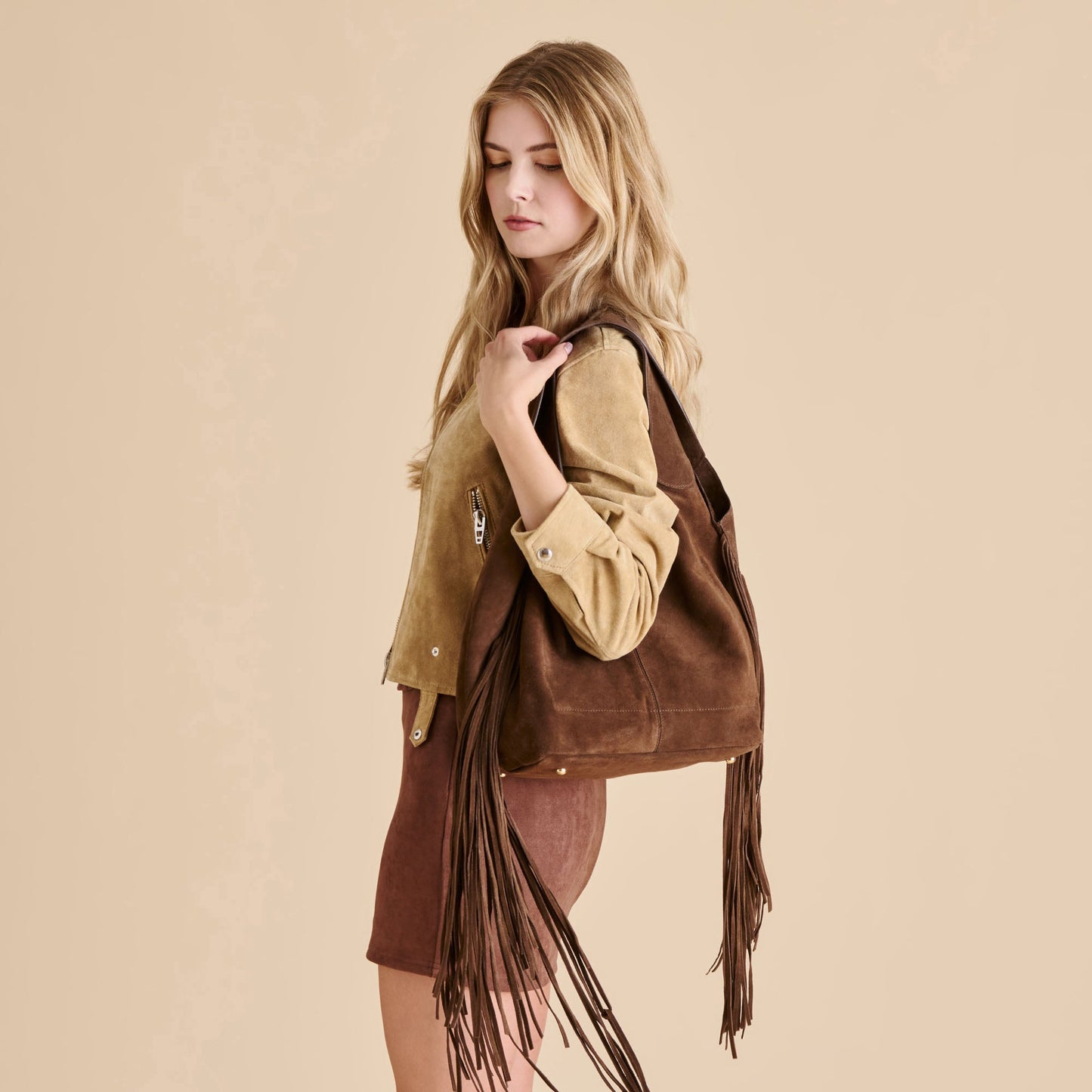 Nakoma Chocolate Suede Shoulder Bag