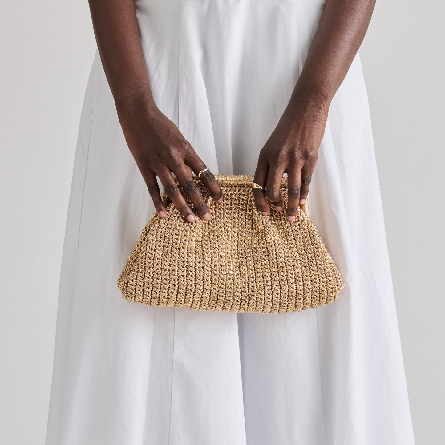 Ione Gold Crochet Clutch