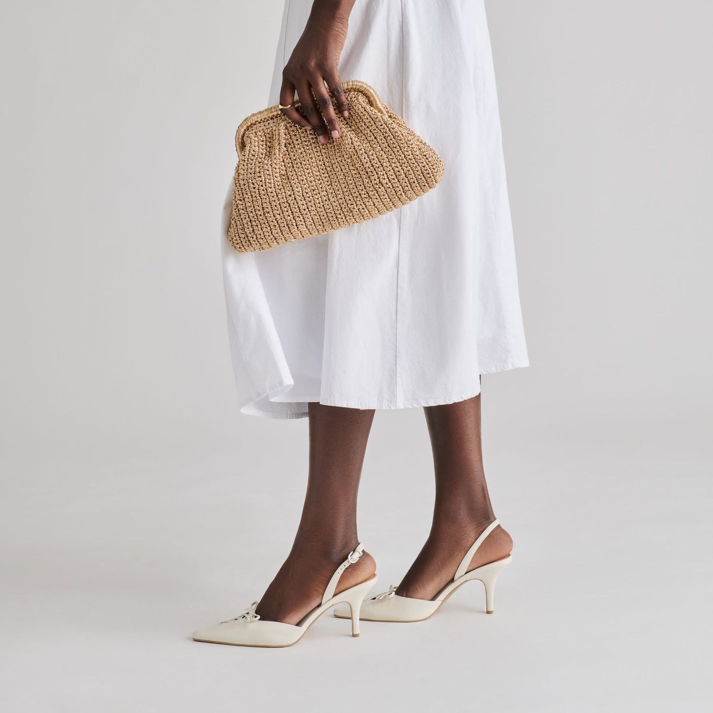 Ione Gold Crochet Clutch