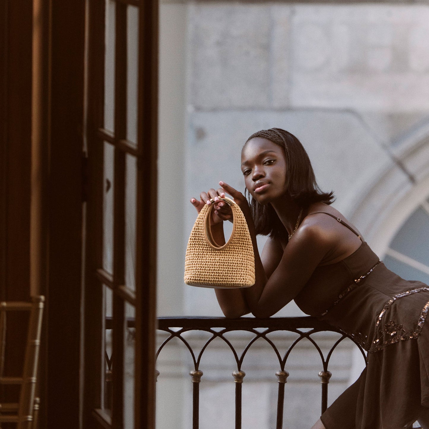 EVELISE Natural Raffia Mini Handbag