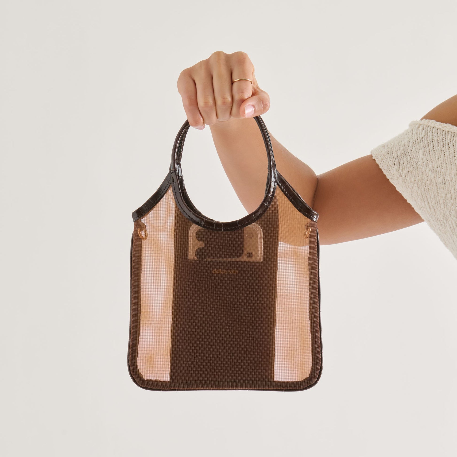 SYLVENE Chocolate Mesh Removable Crossbody Handbag