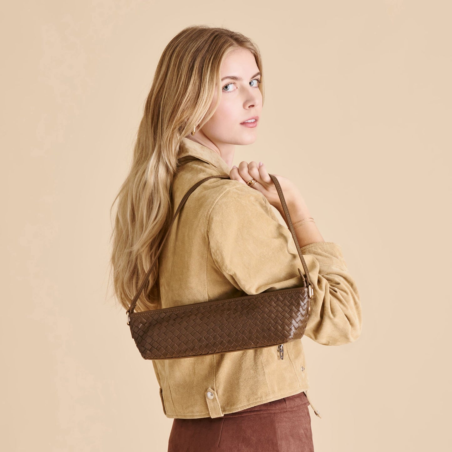 Savaii Brown Woven Leather Shoulder Bag