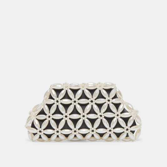 Marlow Black Satin Pearl Clutch