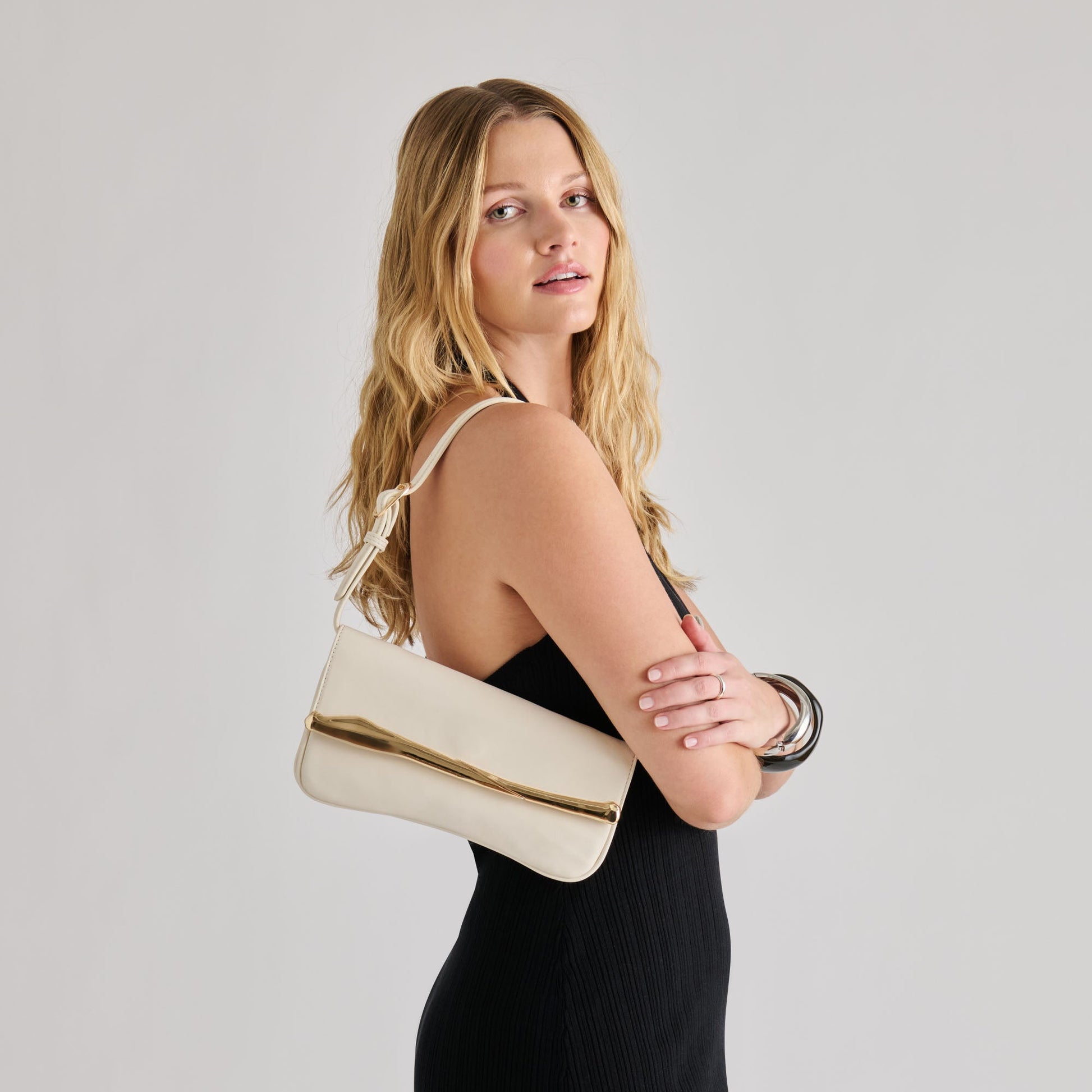 Azura White Leather Shoulder Bag