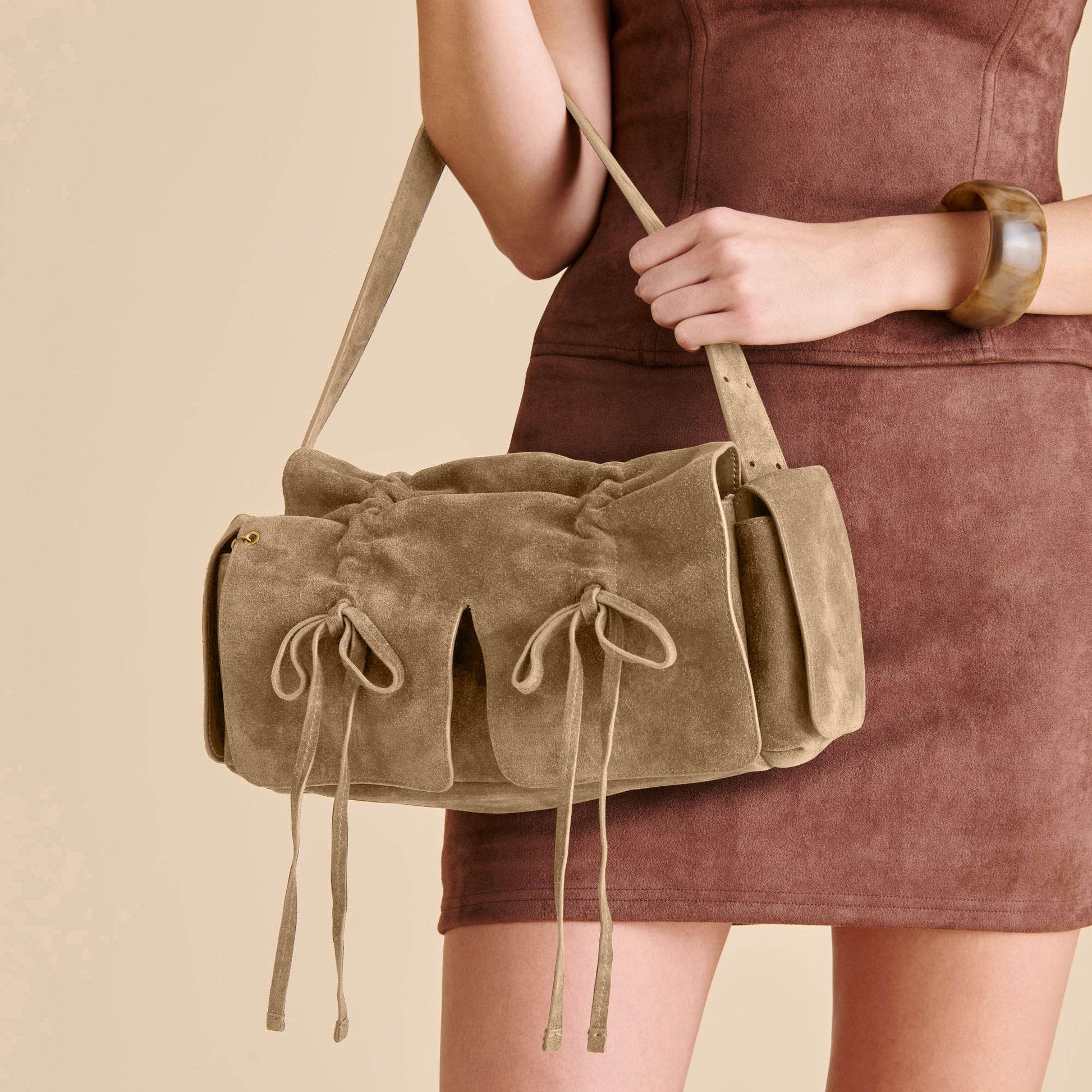 Hudson Olive Suede Shoulder Bag