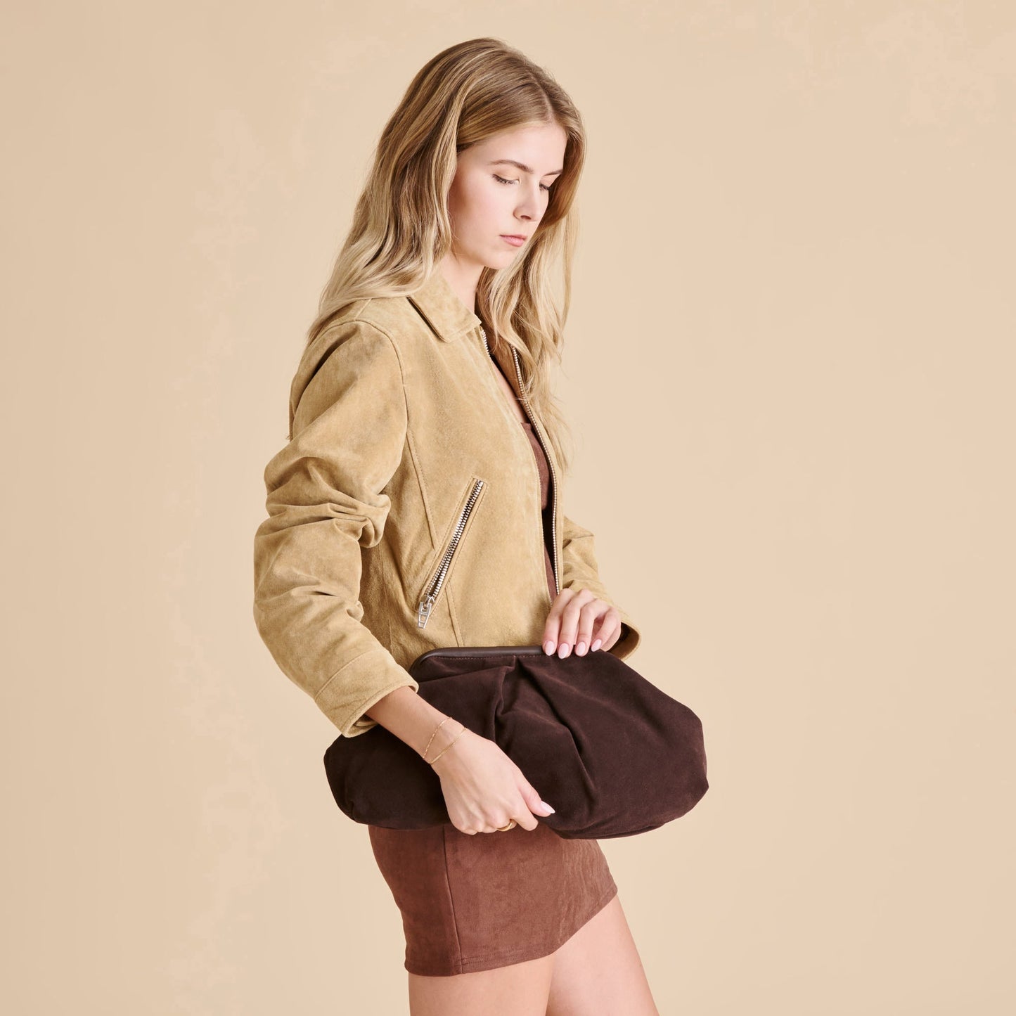 Sahara Espresso Suede Clutch