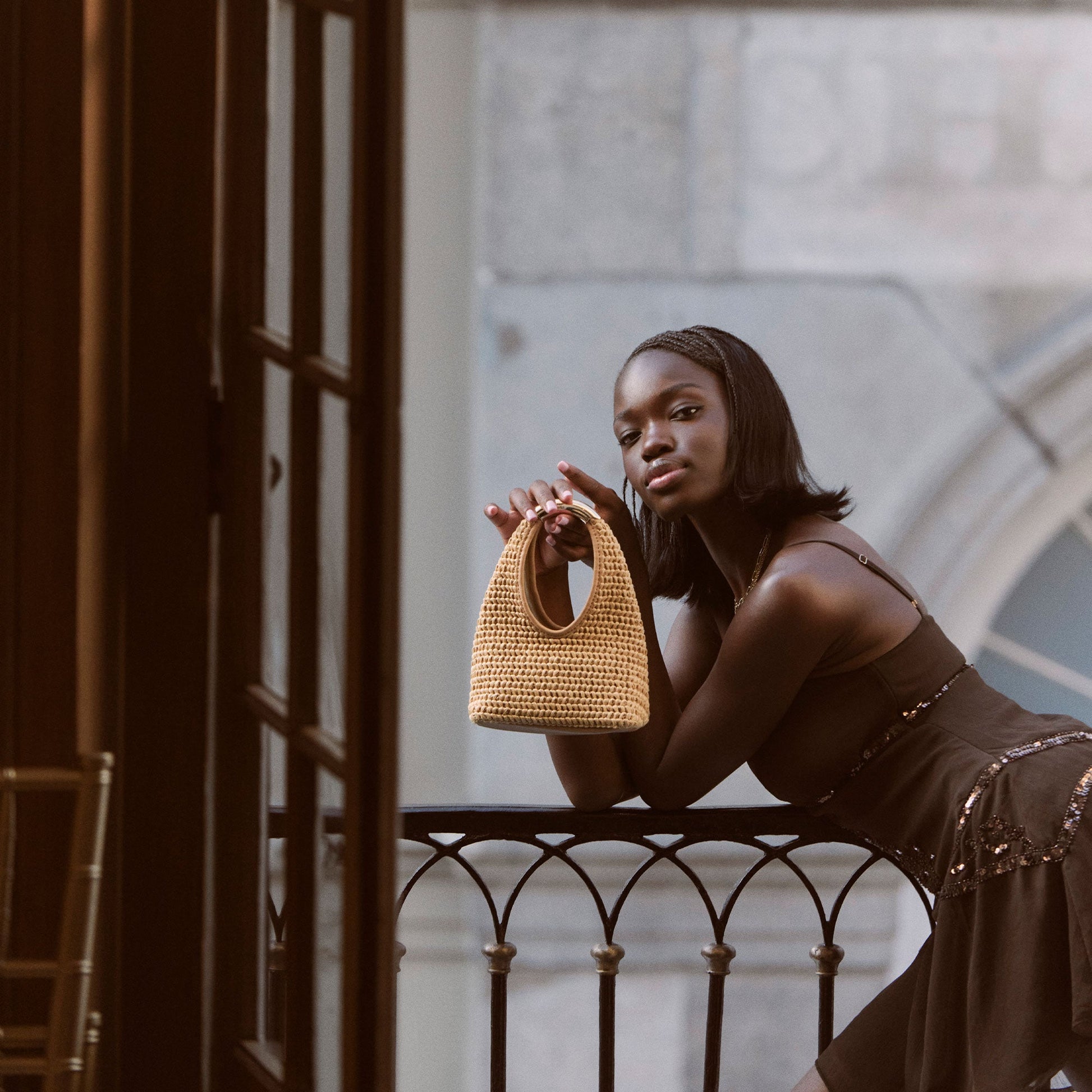 EVELISE Natural Raffia Mini Handbag