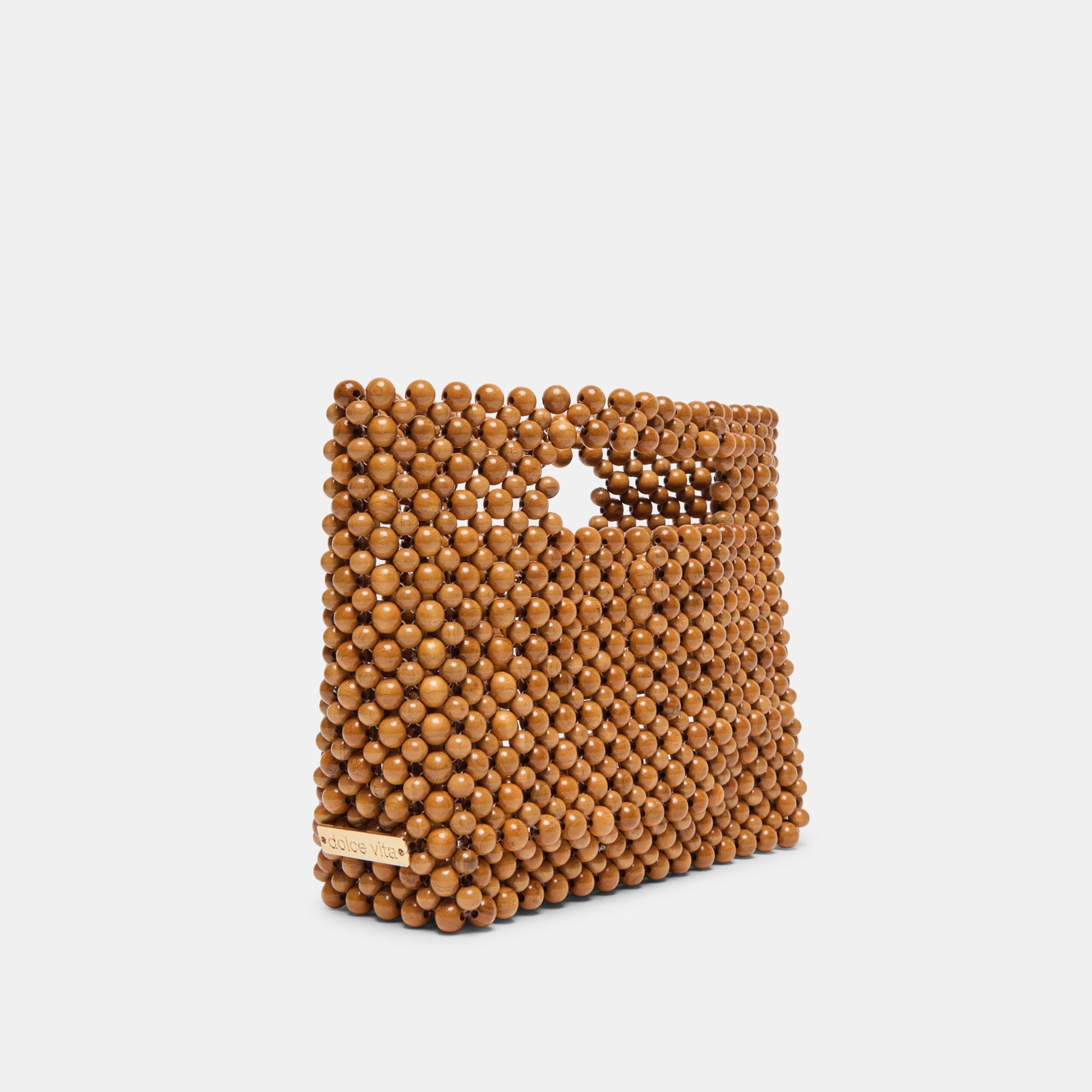 LINZY Natural Wood Top-Handle Handbag with Crossbody Strap