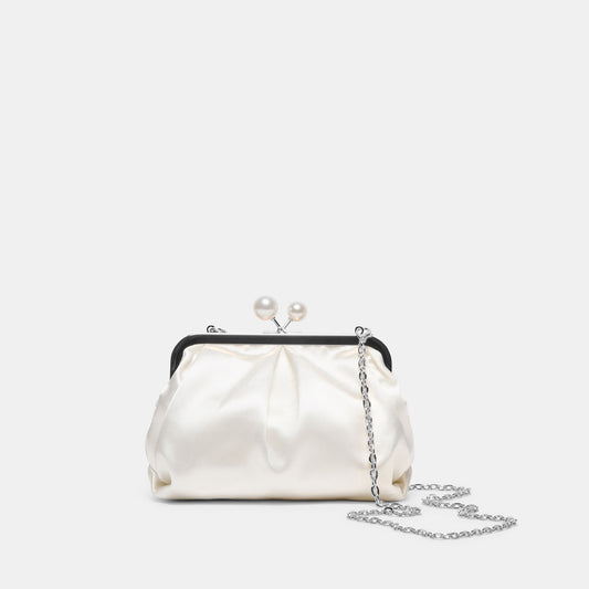 Kendall White Satin Clutch