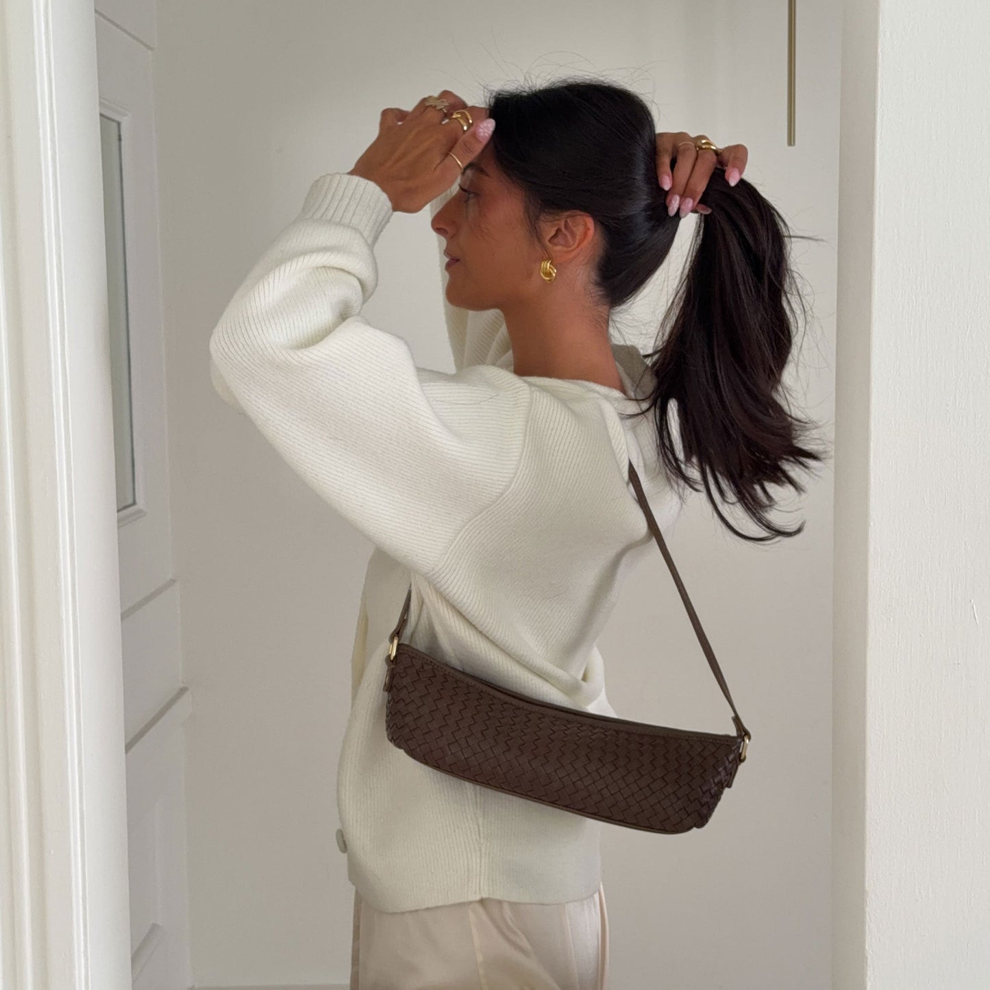 Savaii Brown Woven Leather Shoulder Bag
