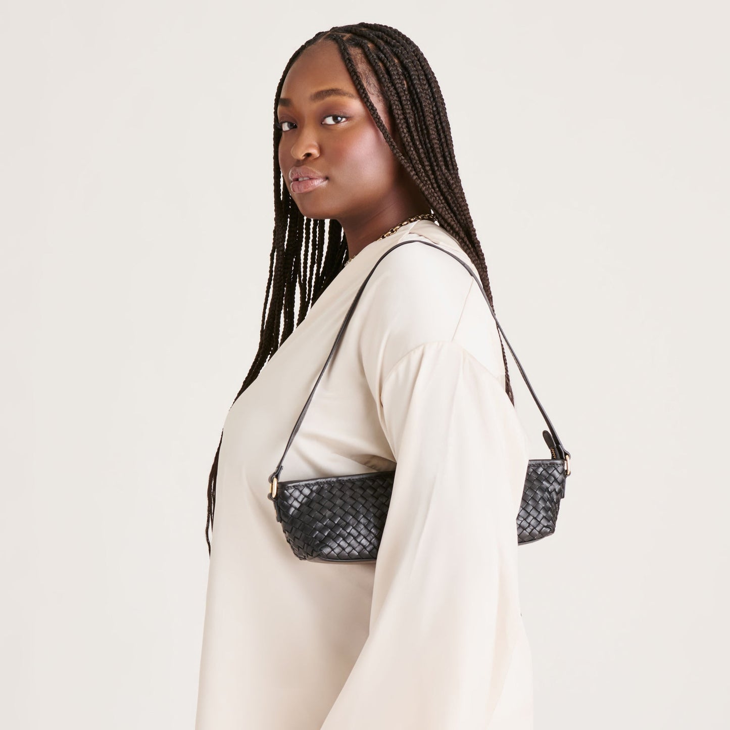 Savaii Black Woven Leather Shoulder Bag