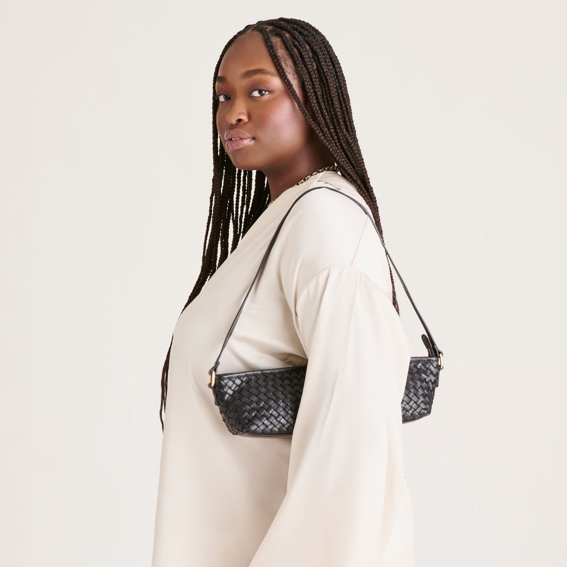 Savaii Black Woven Leather Shoulder Bag