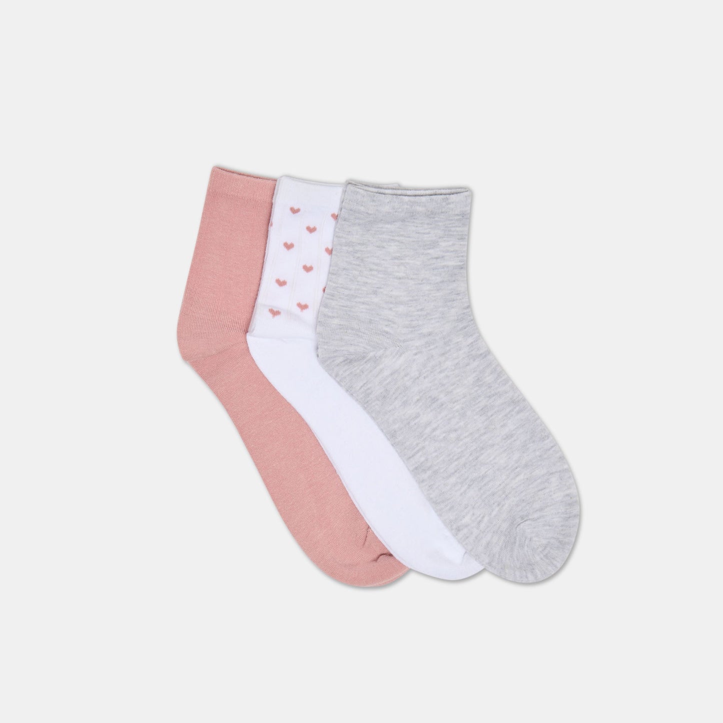 3-Pack Sweet Heart White Pink Anklet Socks