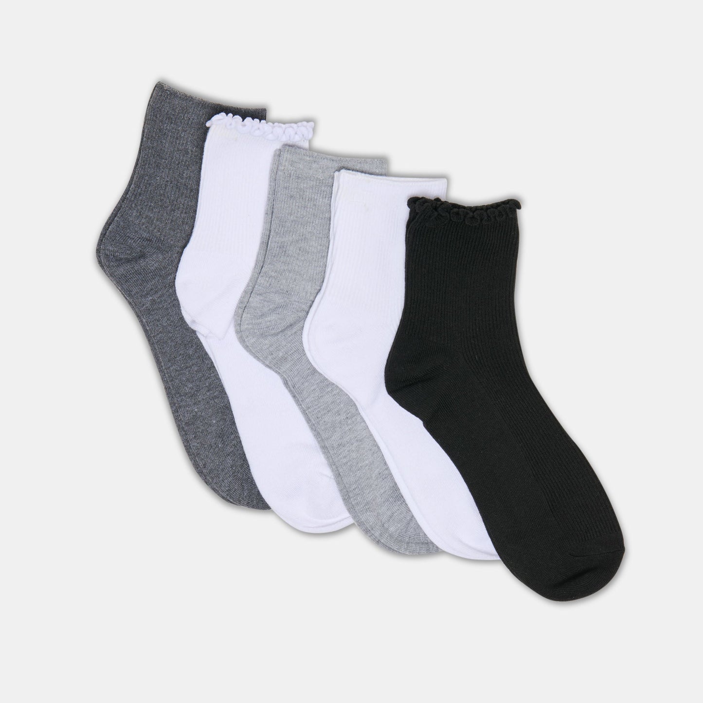 5-Pack Lettuce Edge White Grey Anklet Socks