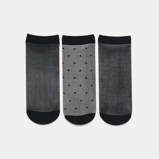 3-Pack Ditsy Dot Black Sheer Anklet Socks