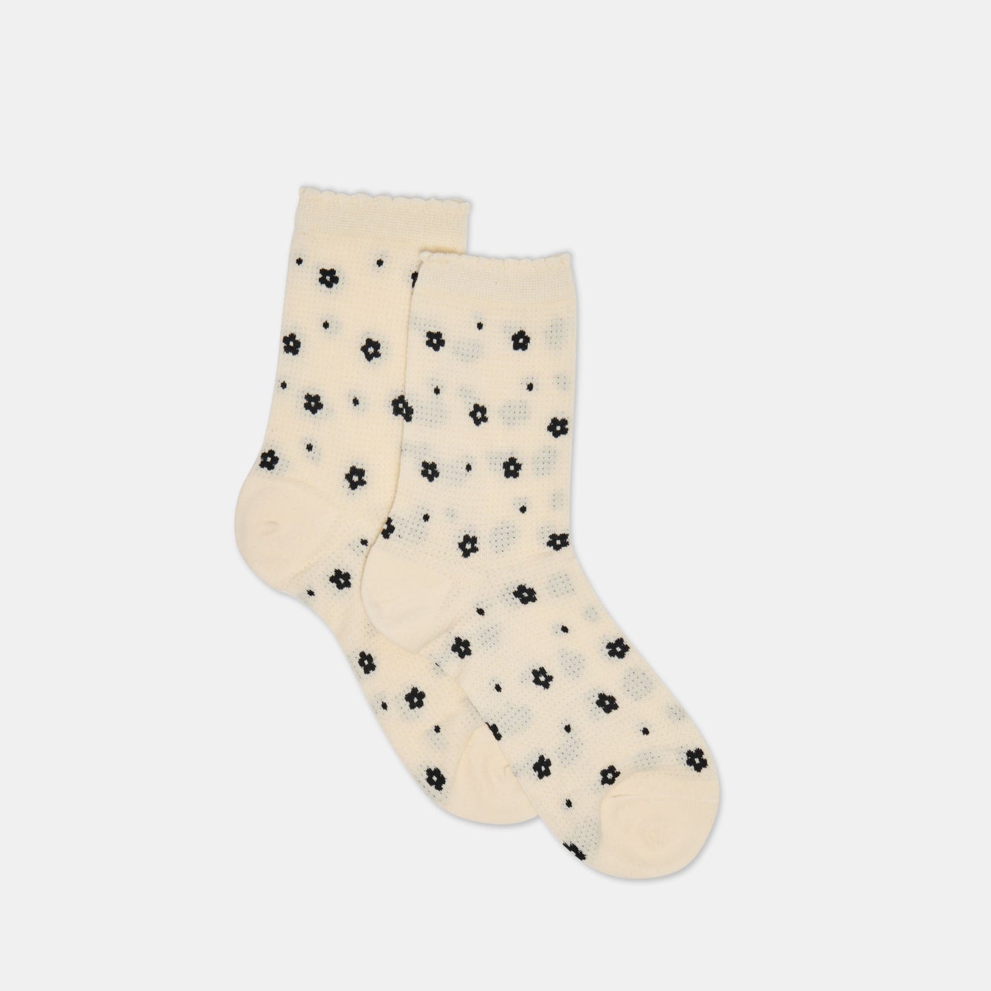 Flower Mesh White Black Anklet Socks