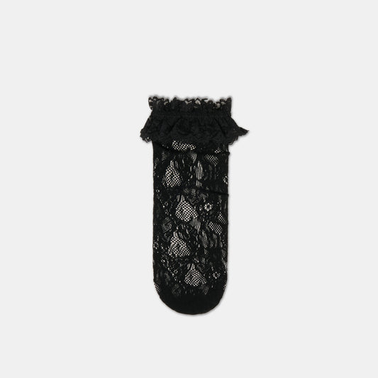 Lace Ruffle Black Crew Socks