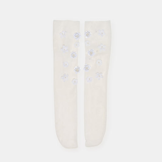 Floral Chiffon White Slouch Socks