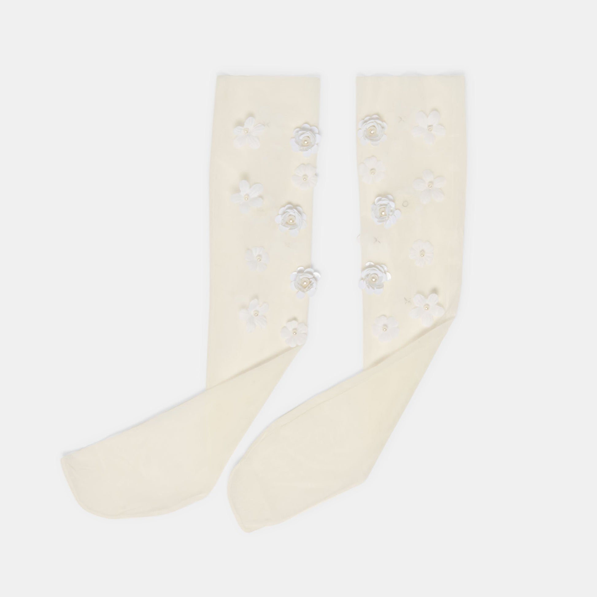Floral Chiffon White Slouch Socks