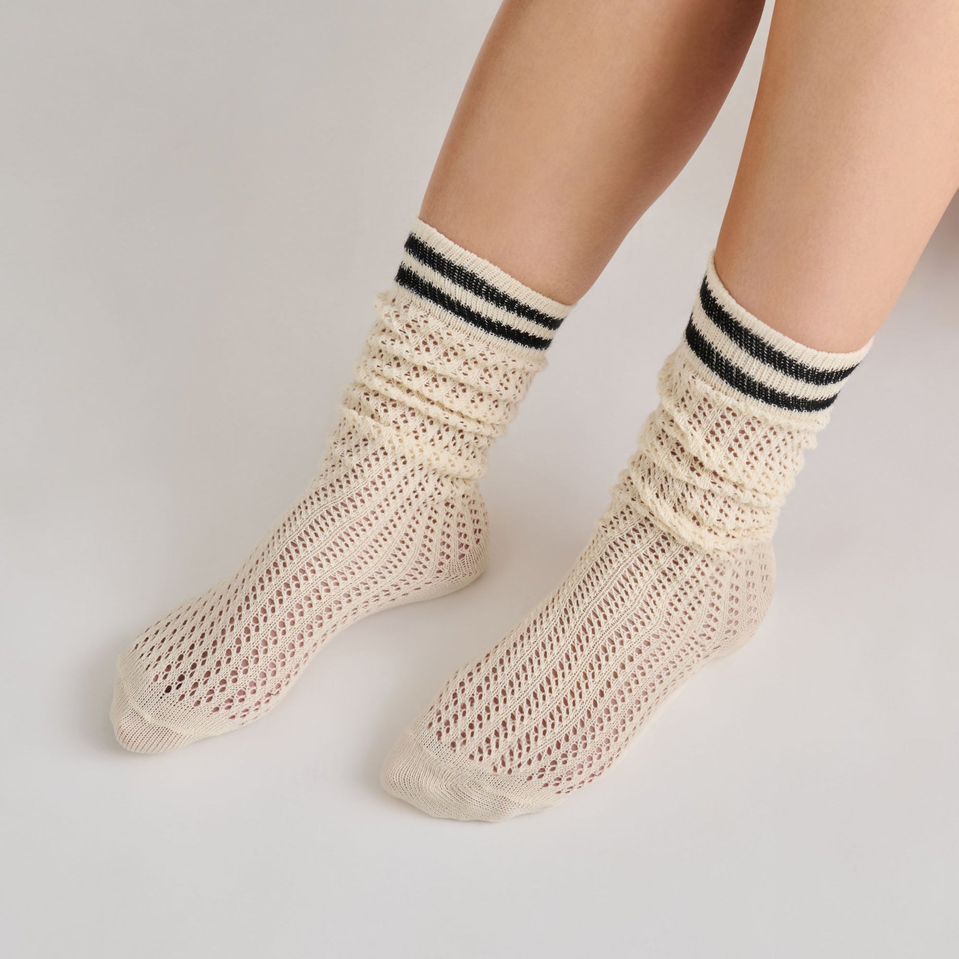 Pointelle Striped Black White Knee High Sock