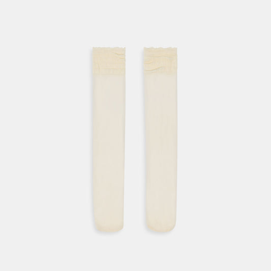 Ruffle Ivory Sheer Knee High Socks