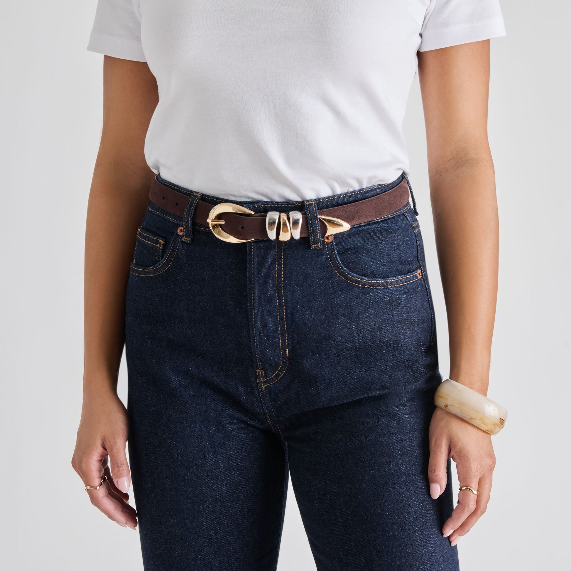 Mixed Metal Mahogany Buckle Belt