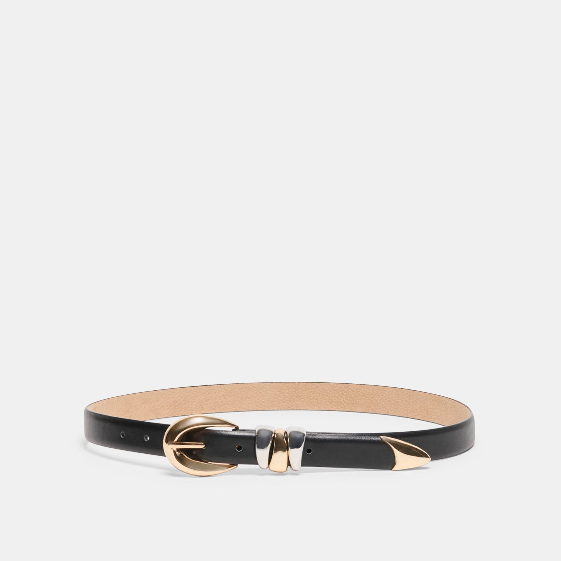 Mixed Metal Black Buckle Belt