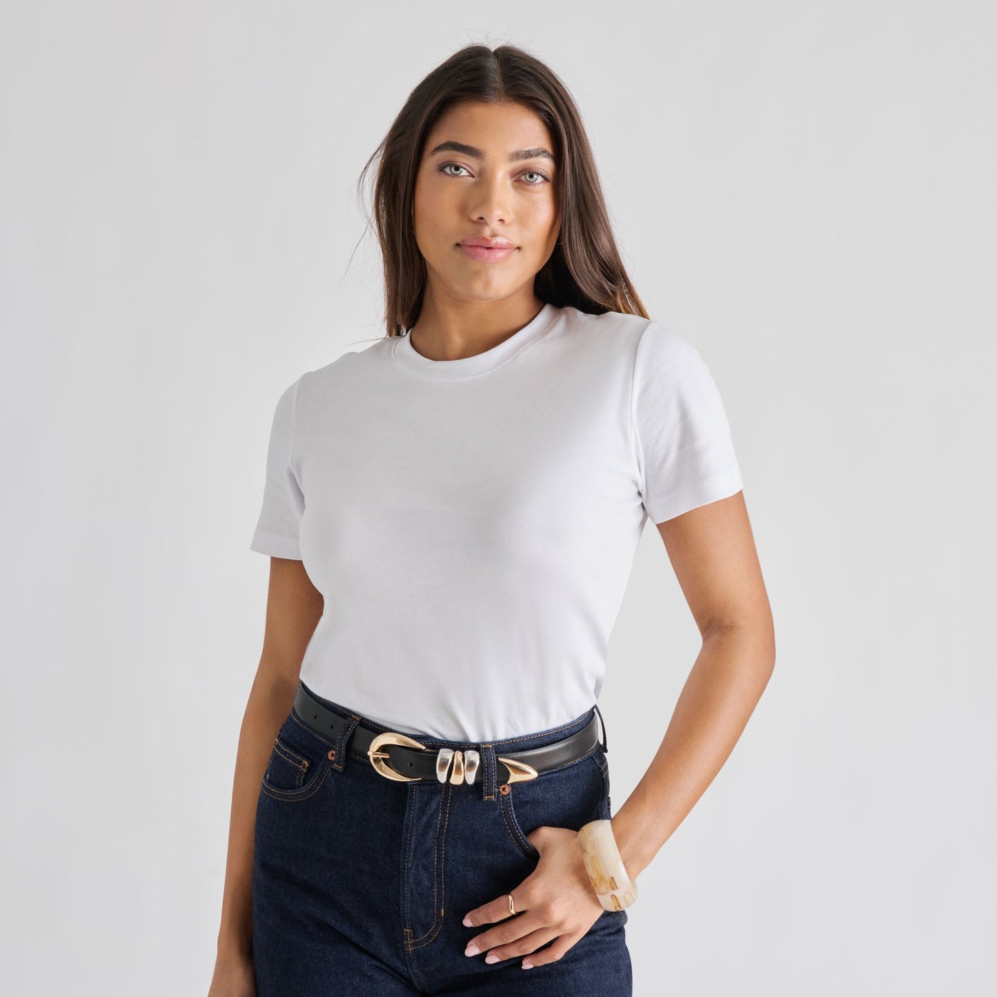 Mixed Metal Black Buckle Belt