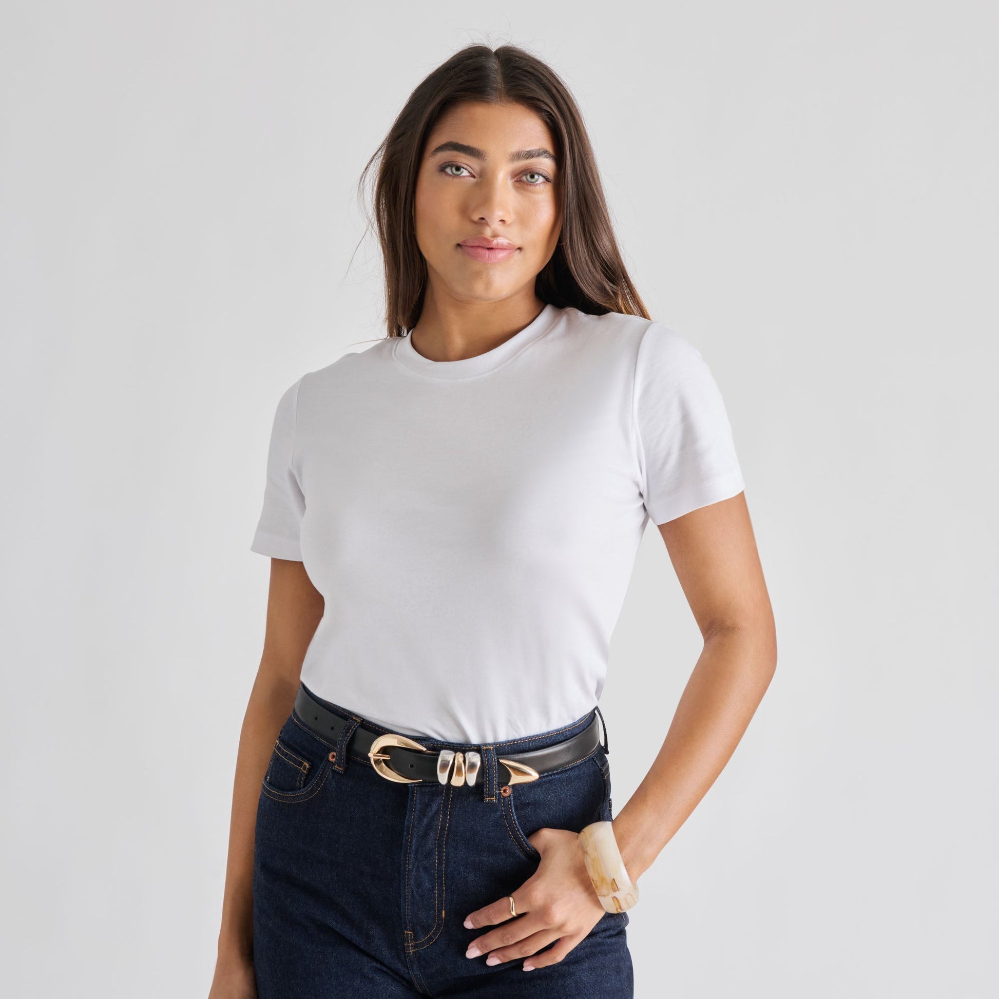 Mixed Metal Black Buckle Belt