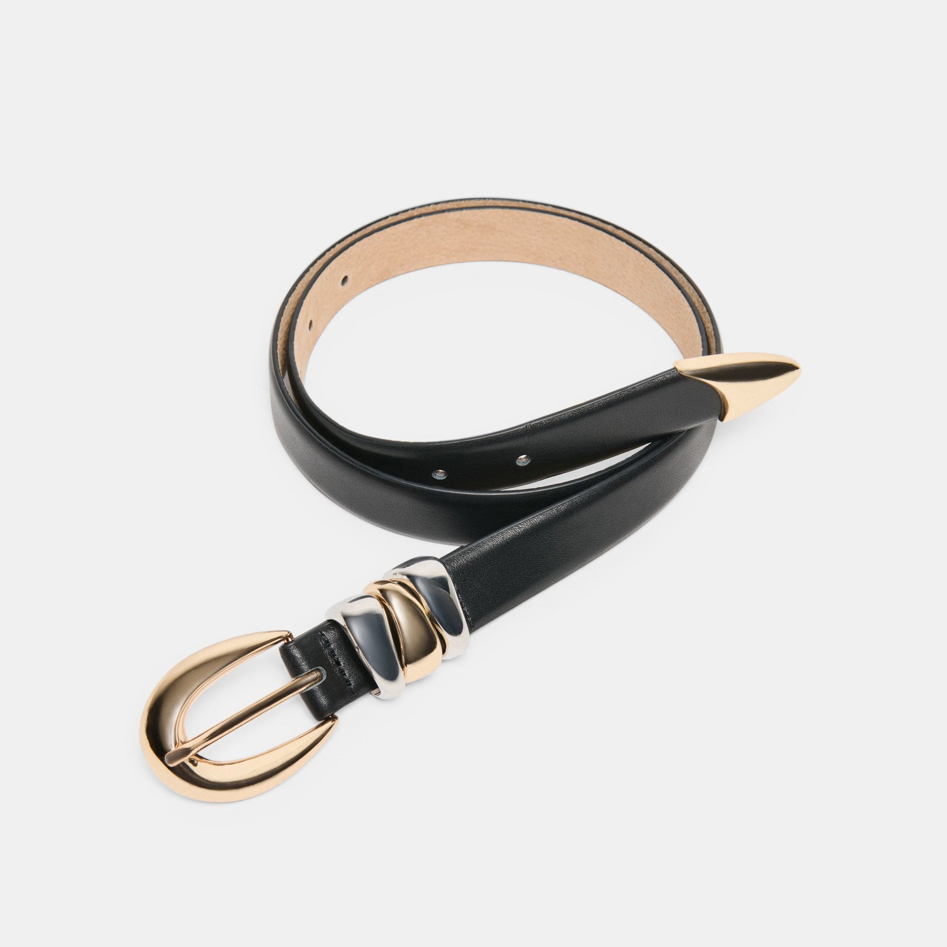 Mixed Metal Black Buckle Belt