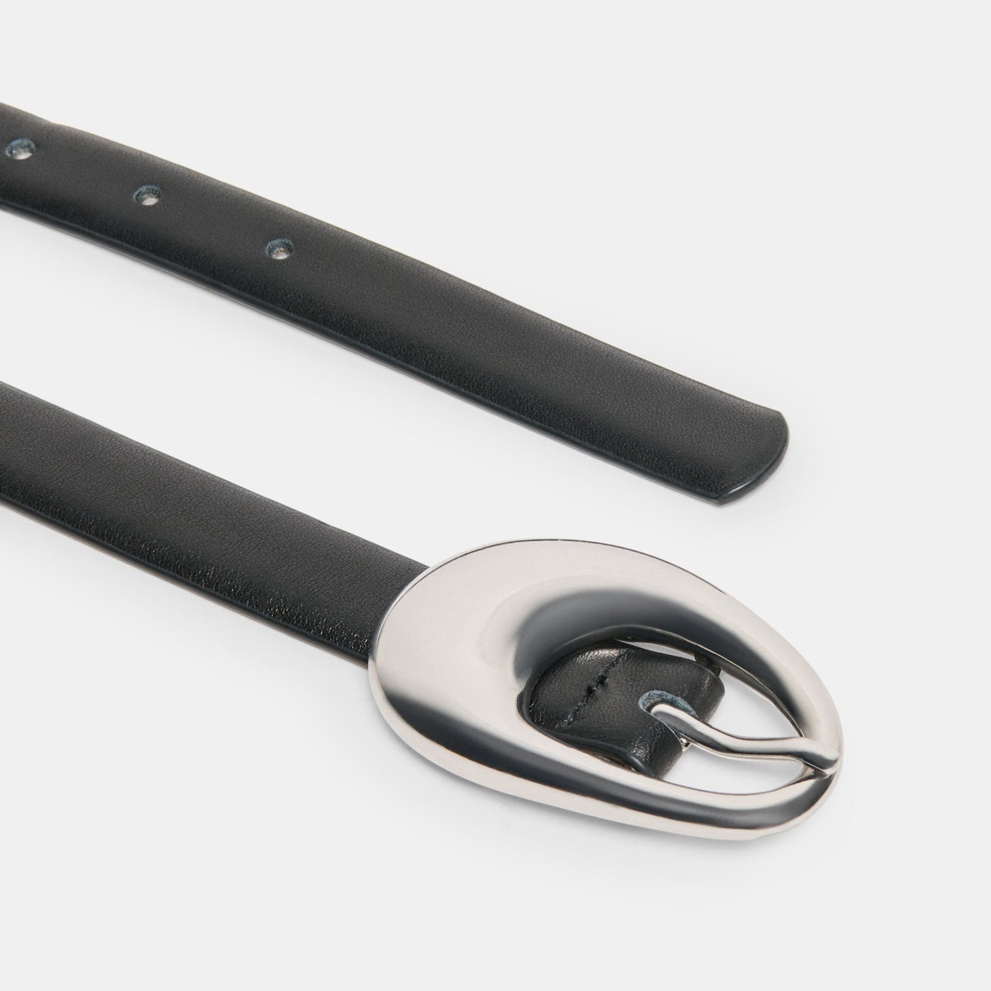 Organic Oval Black Silver Buckle Belt