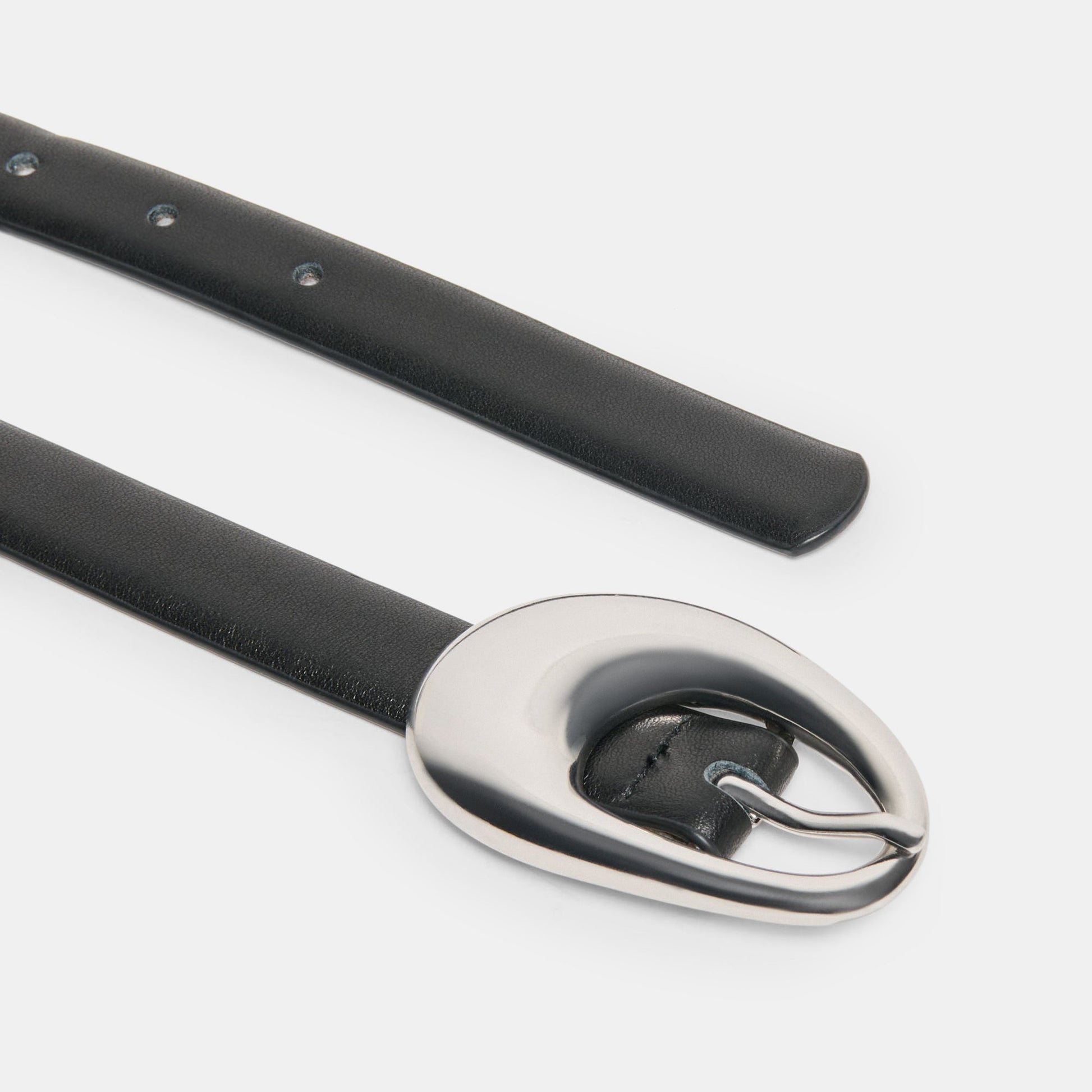 Organic Oval Black Silver Buckle Belt