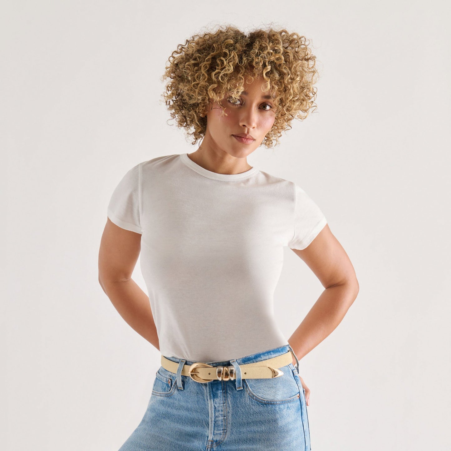 Mixed Metal Sand Suede Buckle Belt