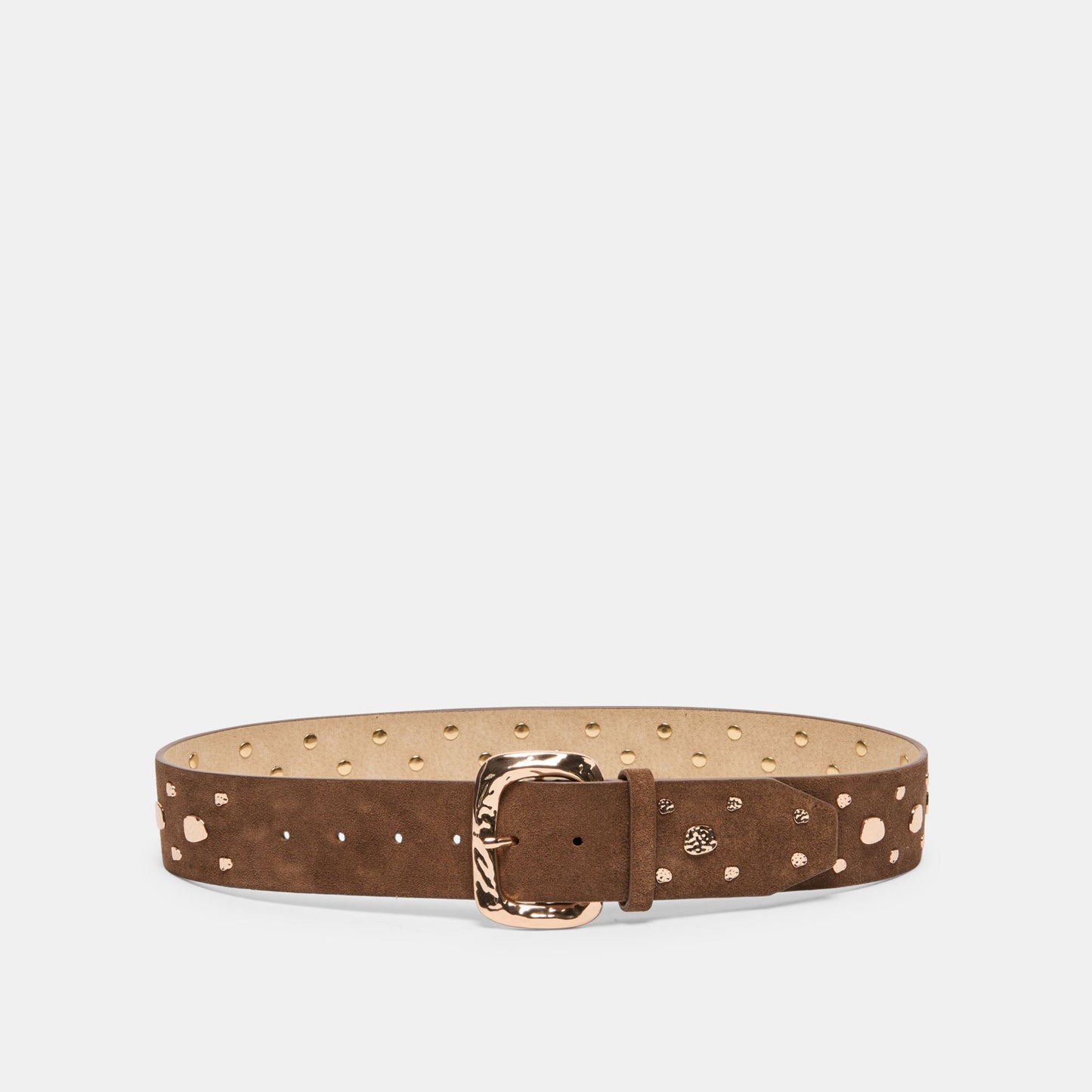 Rectangle Buckle Brown Suede Gold Studded Belt