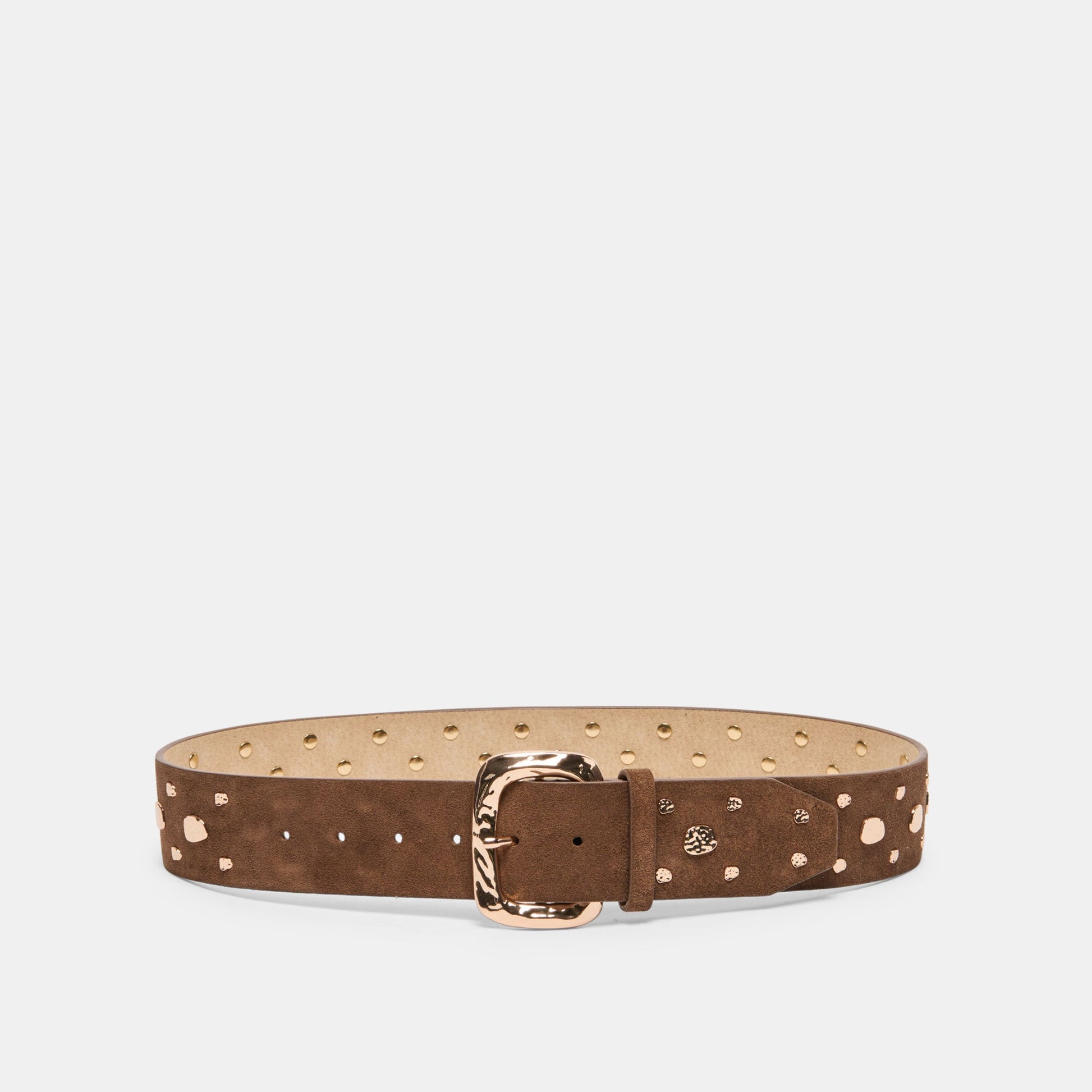 Rectangle Buckle Brown Suede Gold Studded Belt