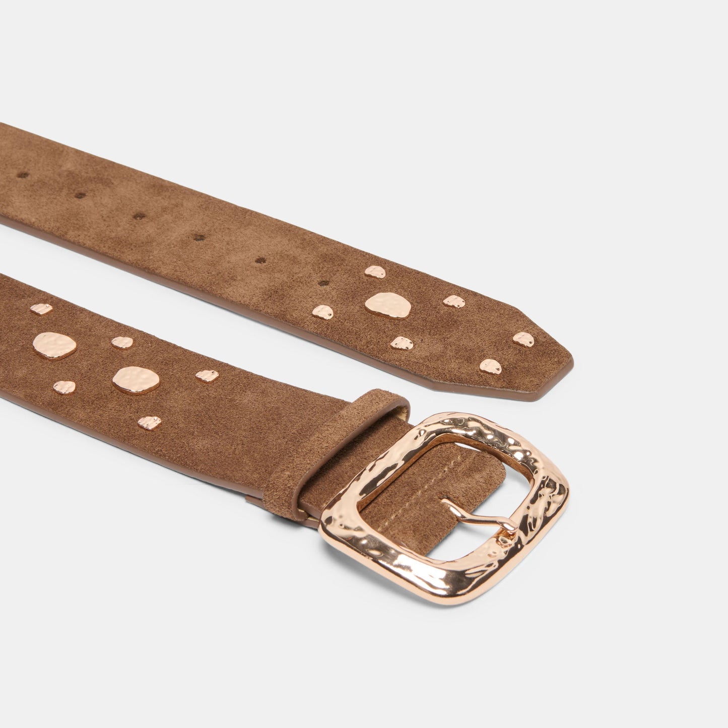Rectangle Buckle Brown Suede Gold Studded Belt