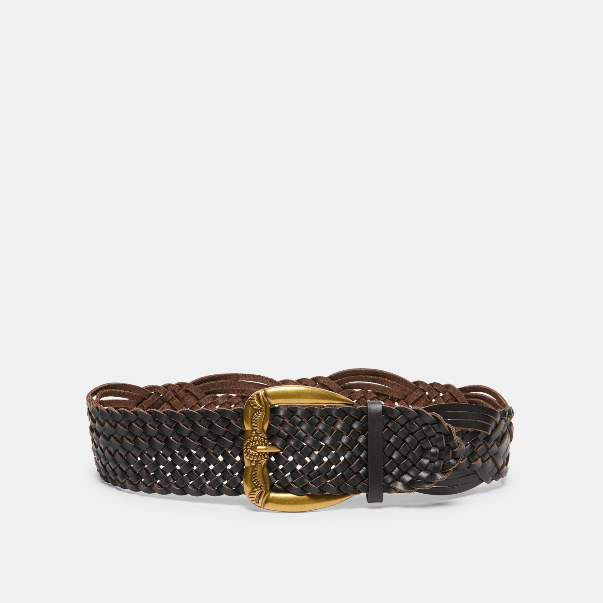 Western Espresso Woven Leather Belt with Silver Buckle